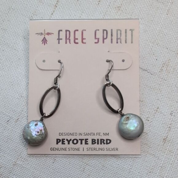 NWT Peyote Bird Freshwater Pearl Sterling Silver Dangle Earrings - Picture 2 of 5